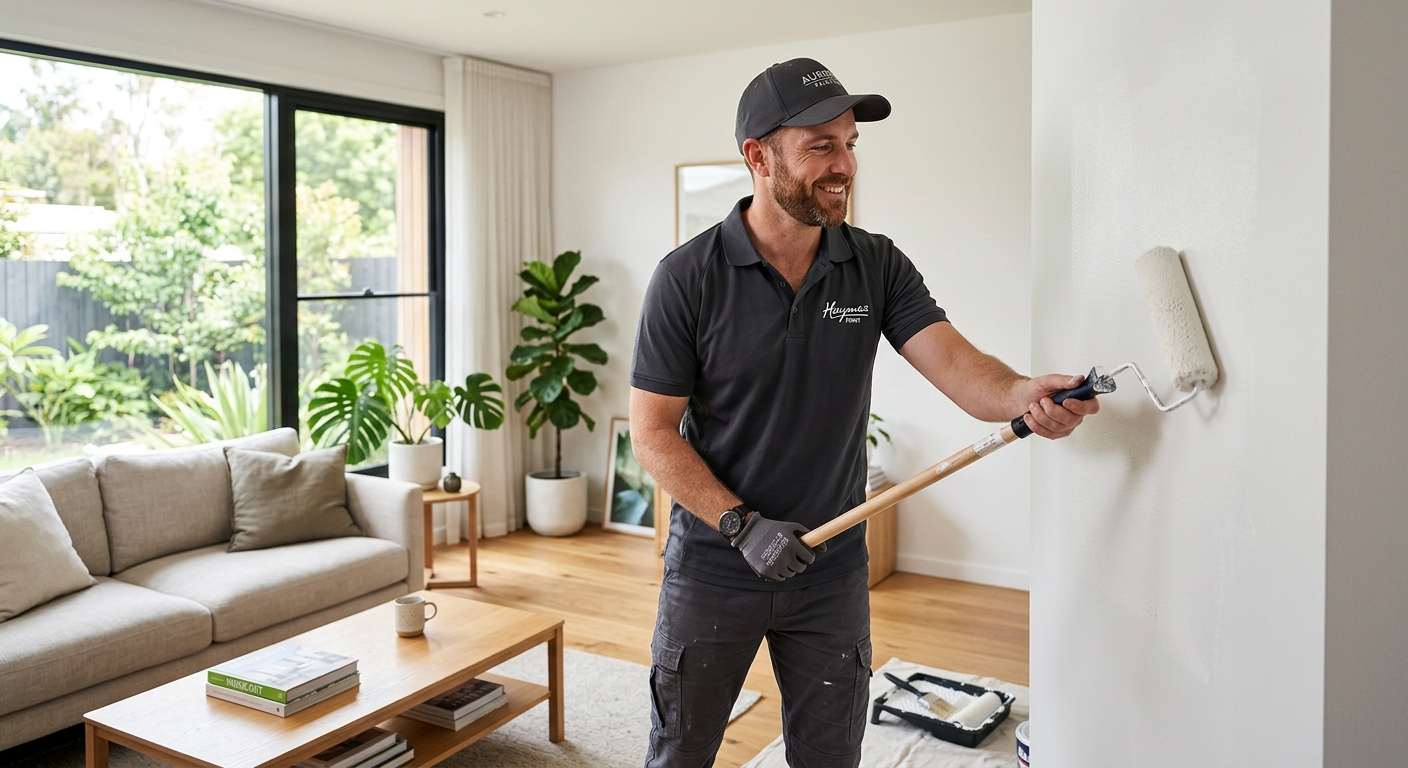 Painter preparing and detailing a wall surface